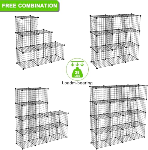 Wire Storage Cubes, Metal Storage Shelves Bookshelf, Stackable Modular Closet Organizer for Bedroom Living Room, Office, Black (20-Cube, Iron) - color: Iron, size: 20 Cubes