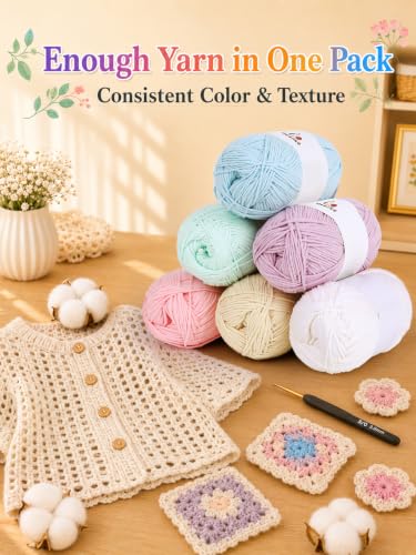 Aeelike Size 3 DK Cotton Blend Yarn for Crocheting, Mint Green, 6-Skein | Fresh Blanket, Kitchen Textiles, 6 x 100g, 1440 Yds Total, 5-Ply Stitch Control, Machine Washable - color: mint green