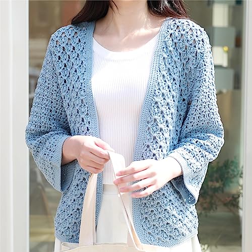 Fine Weight Knitted and Crocheted Cotton Yarn, 100% Long Staple Cotton Yarn, Baby Sports, 2 Packages of 100g/3.52oz (Per Skein 50g/162yards)-Funny Blue - color: PM14-Funny Blue