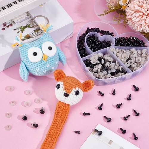 PH PandaHall 280pcs Safety Eyes Safety Noses Kit, 180pcs 5/6/8mm Crochet Eyes 100pcs 8/10mm Amigurumi Nose Black Stuffed Animal Eye with Washer for Felting Puppet Bear Teddy Bunny Craft Making