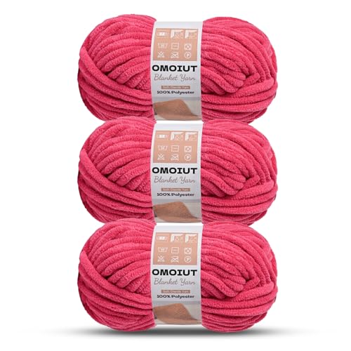 3 Pack of Rose Chunky Chenille Yarn for Crocheting, Soft Baby Blanket Yarn, Chunky Knit Blanket Crochet Yarn, #7 Super Bulky, 10.6oz/164 yds Fluffy Velvet Amigurumi Yarn - color: 3 Rose