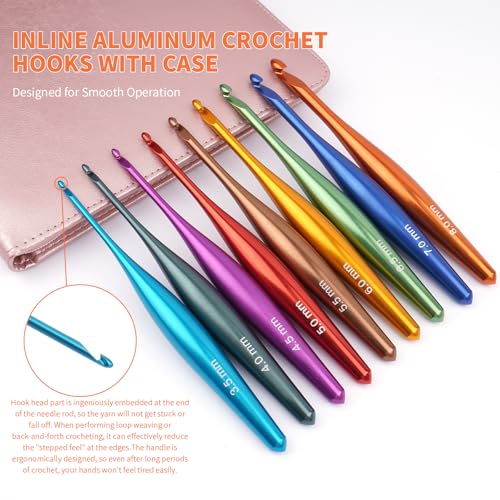 BsHooker 6mm Inline Crochet Hook Ergonomic Aluminum Crochet Hook with Case | Crochet Needles for Arthritic Hands,Crcohet Gift for Beginner - size: 6mm