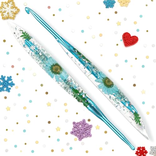 Katech 5.0mm Crochet Hook for Arthritic Hands, Long Aluminum Inline Hooks | Ergonomic Crochet Hooks with Dried Floral Grip-Elegant & Unique, Smooth Crochet Needle-Crochet Gift for Beginner&Crocheter - size: 5.0mm