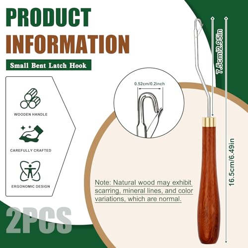 BALDCC 2PCS 6.6 Inch Latch Hook Tools, Wooden Bent Latch Hook for Hair | Crochet Needle for Hair Braiding, Crochet Hooks for Hair, Rug Hook, Knitting Tool for Rug Making and Art Crafts (Type 2) - color: Type 2, size: 2 PCS Bent Latch Hook