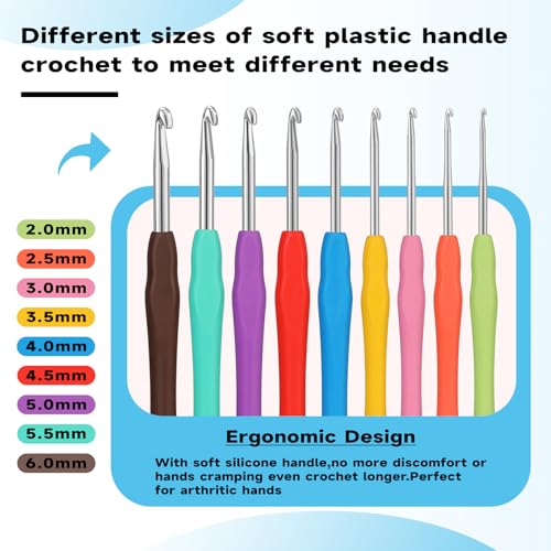 Mayboos 9 Sizes Crochet Hook Set 2.0mm~6.0mm 34 Pack Crochet Hooks | Knitting Needles with Ergonomic Handles Crochet Kit for Beginners with for Crocheters Beginners - size: 9 Sizes