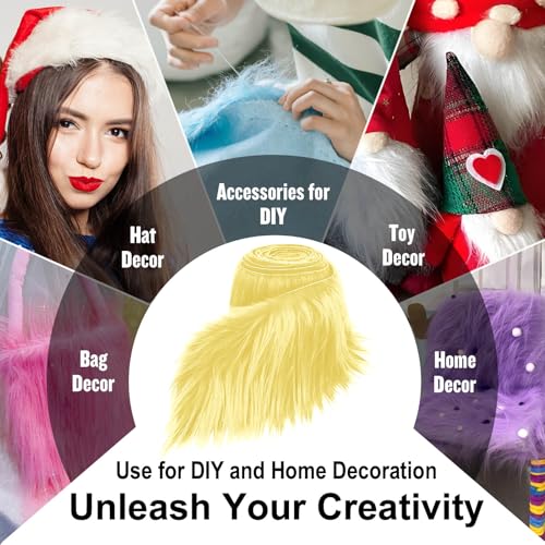 Light Yellow 2x60Inch Faux Fur Shaggy Plush Faux Fur, Fabric Precut Strips Fluffy Fuzzy Faux Fur, Craft Beard Hair, Beard Miniature Dolls Rugs Mats Gift, Winter Halloween Christmas Costume Party Decor - color: Light Yellow