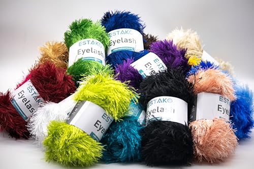 Estako Eyelash Yarn, Soft Fuzzy Faux Fur for Crochet and Knitting, Purple | 100% polyester, 3.53 oz, 153 yds, lei making, fringe trim, 4-5 mm needles, 3 mm hook, amigurumi, blankets, hats, rugs - color: 1188 - Purple, size: 1 Skein
