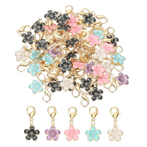 PATIKIL Flower Crochet Stitch Markers, Knitting Cherry Blossom Charm Marker for DIY Craft - color: Black/White/Purple/Pink/Blue