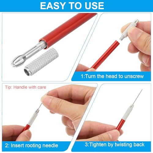 PATIKIL Doll Hair Rooting Holders Kit, 0.6mm Doll Hair Rerooting Knitting Needles with Wood Awls Crochet Hooks Doll Wig Tool for Doll Hair Making Supplies DIY Crafts, Red - color: Red, size: 0.6mm