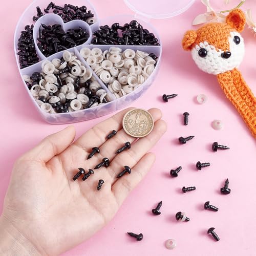 PH PandaHall 280pcs Safety Eyes Safety Noses Kit, 180pcs 5/6/8mm Crochet Eyes 100pcs 8/10mm Amigurumi Nose Black Stuffed Animal Eye with Washer for Felting Puppet Bear Teddy Bunny Craft Making