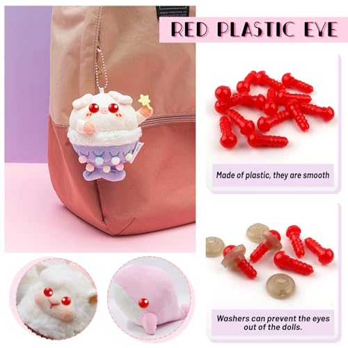 TOAOB 50pcs 6mm Mini Safety Eyes for Amigurumis Plastic Crochet Red Eye | Crafts Doll Safety Eyes with Washers, for DIY Crocheting Small Animals Doll, Making Supplies - size: 6mm