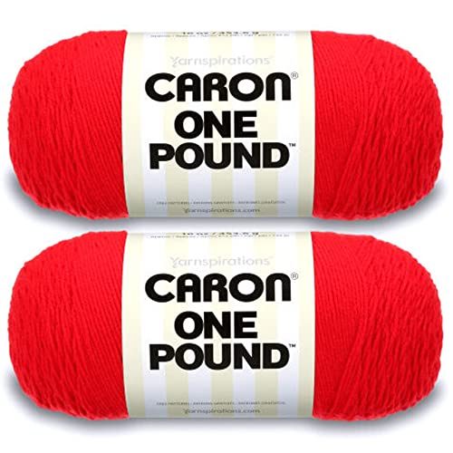 Caron One Pound Soft Yarn for Crocheting & Knitting, Scarlet, 2-Pack | #4 Worsted Medium, Soft 100% Acrylic Yarn for Crochet, Knitting, Blankets and Crafts, 812yds, 453.6g/16oz per skein - color: Scarlet, size: 2 Pack
