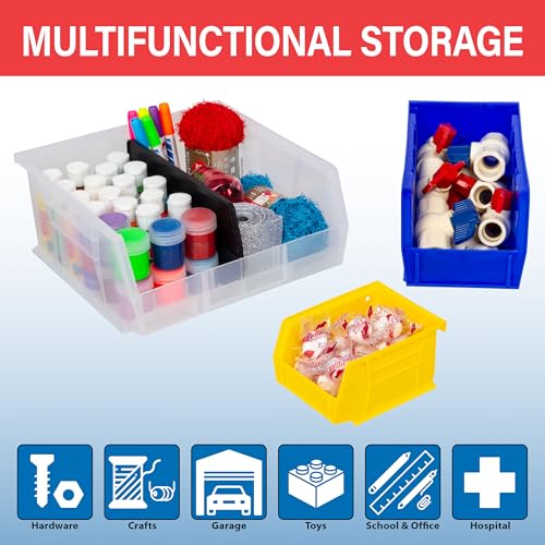 Akro-Mils 30235 AkroBins Plastic Storage Bins, 11"x11"x5", Red, 6-Pack | Space-Saving Stackable Bins for Garage, Pantry, Craft Organization - color: Red