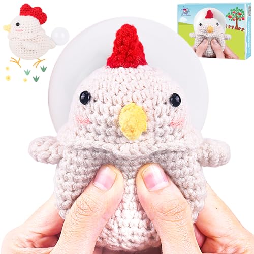 Crochetta Crochet Kit for Beginners, Squeeze Bubble Amigurumi Crocheting Kits w Step-by-Step Video Tutorials, Knitting Starter Supplies for Adults Kids, Anxiety Relief Bubble Chicken (40%+ Yarn) - color: PPJ