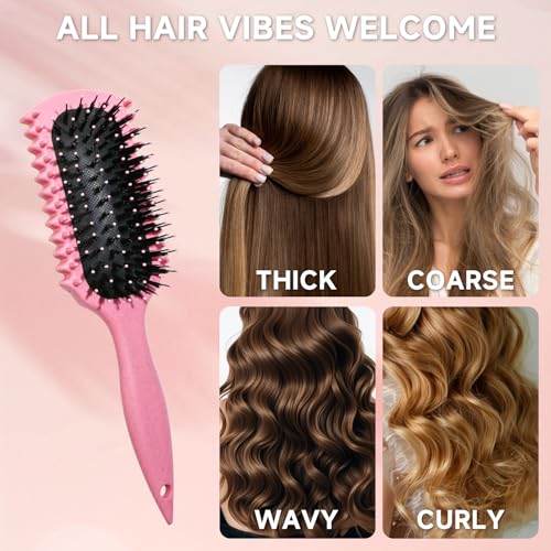 Curl Defining Brush, Curly Hair Brush Products With 3 Pcs Slick Back Hair Brush Set Bristle Brush Edge Control Teasing Comb for women (Green) - color: green