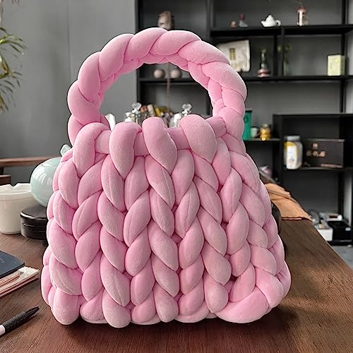 Velvet Chunky Yarn Bulky Giant Arm Knitting Ya rn, Super Soft Jumbo Tube Weight, Fluffy DIY Crochet Hand Making Washable for Blanket, Pet Bed, Rugs Pillow (2.2lb-Cute Pink) - color: Pink, size: 2.2LB