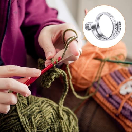 ANCIRS Knitting Crochet Loop Ring for Fingers, Adjustable Crochet Tension Ring, Metal Open Yarn Guide Finger Holders, Knitting Thimbles for Crochet- Silver - color: 1 Silver