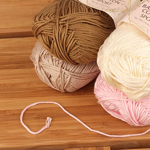 JubileeYarn Bamboo Cotton Sport Yarn - 50g/Skein - Shades of Neutral Tones - 4 Skeins - color: Shades of Neutral Tones, size: 4 Skeins