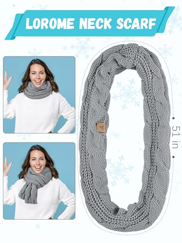 LOROME Winter Beanie Hat Scarf Gloves, Warm Fleece Knit Neck Scarf Set Gift | Hats Gloves Scarf Set, Touchscreen Gloves, Universal Size Neck Scarf Set Winter Gifts for Unisex Adult Winter Wear - color: Light Gray