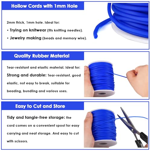 Hollow Pipe Rubber Tube 2mm 54 Yards Rubber Saver Darkblue with 1mm Hole | Tubing Knitting Barber Cord with Spool for Knitting Projects, Jewelry Making, Bead Creations - color: Darkblue