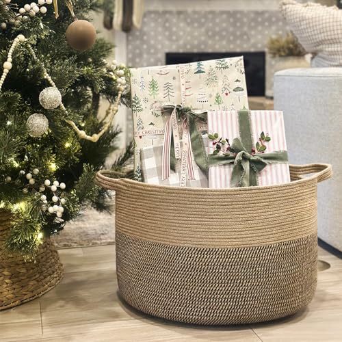 INDRESSME XXXLarge Woven Wicker Blanket Basket Living Room Black Jute, 90L | Wicker baskets for organizing shoe, dog toys & pillows. For living room bedroom or nursery decor. soft-touch with handles - color: Black & Jute, size: 21.7"D x 13.8"H