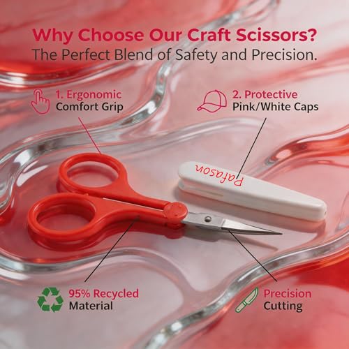 PAFASON Small Travel Sewing Crafting Scissors Set Straight Curved Tip | Stainless Steel for Quilting DIY Knitting Embroidery Cross Stitch Crochet Thread Yarn Paper Detail Cutting Safety Case - color: Straight 4in Pinkpurple + Curved 3.5in Red
