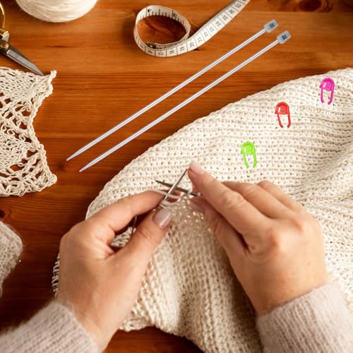 MECCANIXITY 4Pcs H(5mm) Single Pointed Knitting Needles Set, 9.8" Length Stainless Steel Crochet Needle with 10Pcs Knitting Stitch Markers for Beginner, Crocheter DIY Making, Silver - size: H(5mm) 9.8" Length