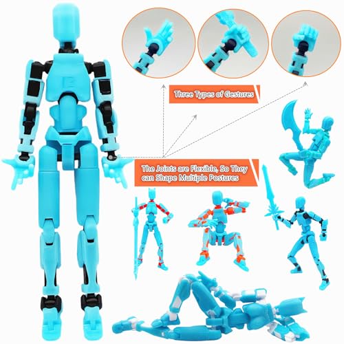 Titan 13 Action Figures (Grow in The Dark Blue) T13 3D Action Figure Set Already Assembled Dummy Robot Nova 13 Printed Multi-Jointed Movable Toy for Gift Collectors (Blue Black + Dog) - style: Blue Black Men Figure + Dog