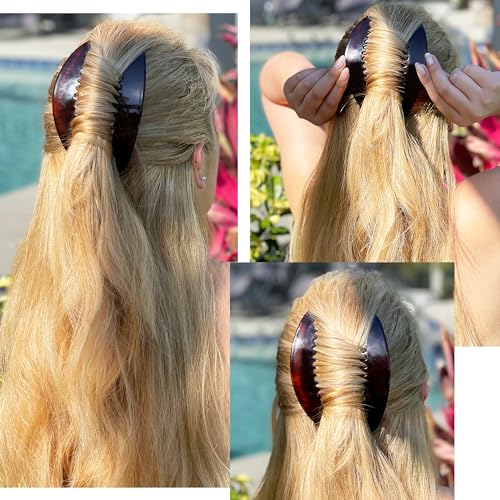Camila Paris CP2430/2 French Hair Side Combs Tortoise Shell Interlocking Combs French Twist Hair Combs, Strong Hold Hair Clips for Women Bun Chignon Up-Do Styling Girls Hair Accessories Made in France - color: Tortoise Shell