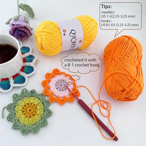 QKHEEYarn for Crocheting and Knitting 8 * 1.76 Oz (50G) /195yd,Fine/Fingering Weight (1), 60% Cotton 40% Acrylic Soft Yarn kit for Making Granny Squares and amigurumi (48#Gold) - color: Gold