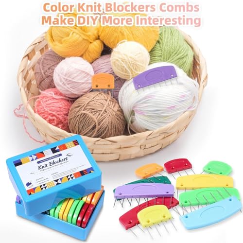 20 Pcs Knit Blocker Pins Combs, Color Knit Blockers Combs for Blocking, Rainbow Knitting Blockers Pins for Blocking Mats