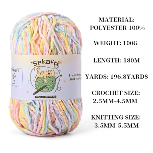 3 Pack of 300g (590yds) Fuzzy Chenille Yarn for Crocheting,Fluffy Amigurumi Crochet Yarn for DIY Craft/Hat/Clothes, Soft Velvet Baby Blanket Yarns (3 Macaron) - color: 3 Macaron