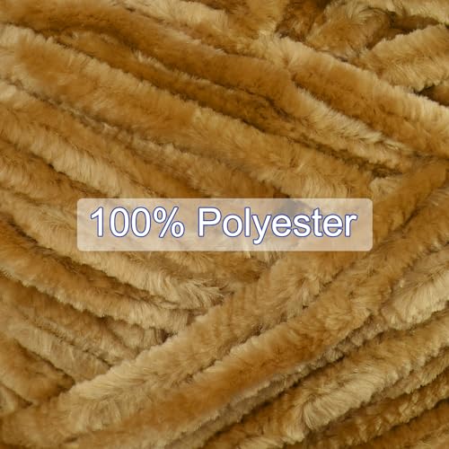 HARFINGTON 1 Skein Velvet Yarn Chenille Yarn 100g/3.5oz 87 Yards Total Length 6# Super Bulky Polyester Soft Blanket Yarn for Knitting Weaving Bag Scarf, Khaki - color: Khaki