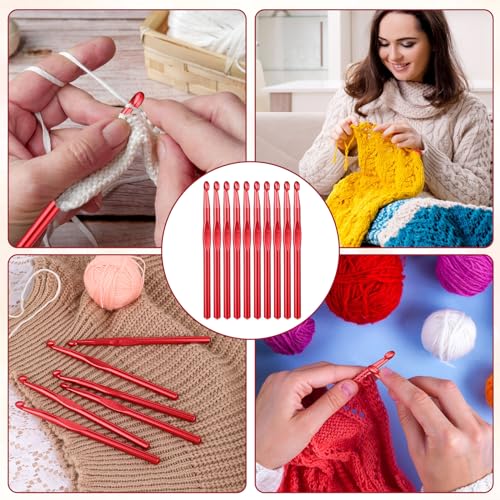 8mm Aluminum Crochet Hook, Size LKnitting Needles Craft Yarn, Crochet Hook for DIY Craft, Gold Crochet Needles for Knitting Scarf(10Pcs) - color: 8MM Red