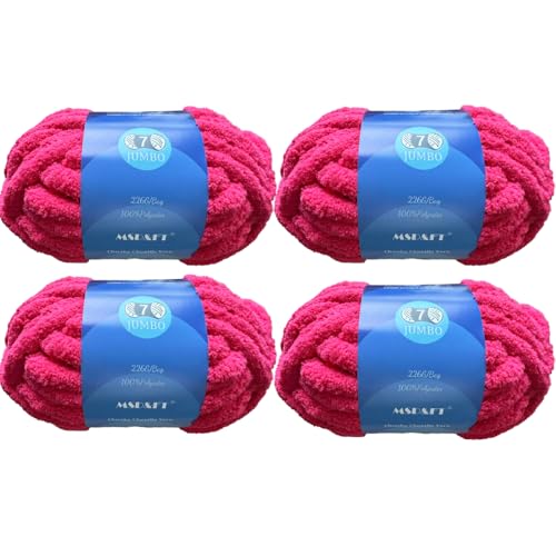 MSD&FT 4 Skeins Chunky Chenille Yarn Blanket Yarn Fluffy Yarn (Virtual Pink) - color: Virtual pink