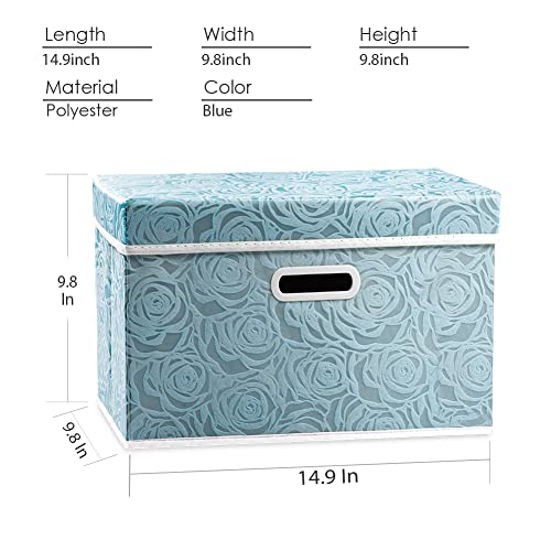 PRANDOM Collapsible Storage Cubes with Lids Fabric Decorative Storage Bins Boxes Organizer Containers Baskets with Cover Handles for Bedroom Closet Living Room 14.9x9.8x9.8 Inch 3 Pack - color: Blue, size: Medium(3-Pack)