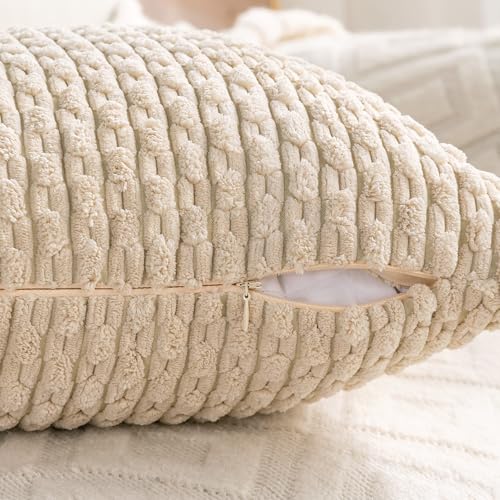 Set of 4 Beige Decorative Throw Pillow Covers 12x20 Inch Corduroy Pillow Covers for Bed Couch Sofa Living Room Soft Cushion Cases - color: Beige, size: 20" x 12" (Pack of 4)
