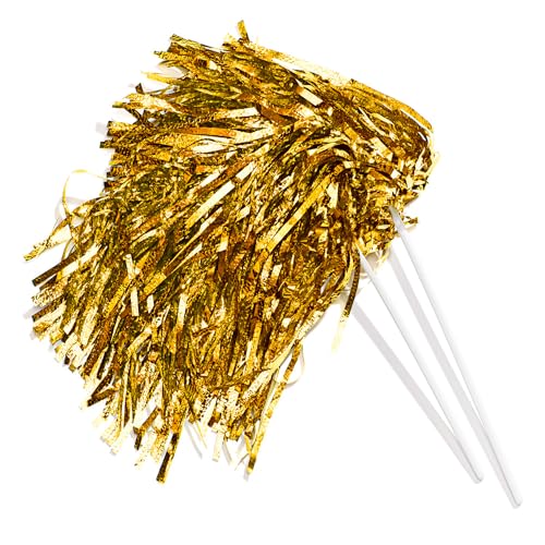 Anderson's Metallic Gold Foil Textured Cheerleader Pom Poms- Pack of 10 | Anderson's Metallic Pom Pom School Spirit Shakers, Football, Basketball, Homecoming, Team Party, Dance Performance - color: Gold