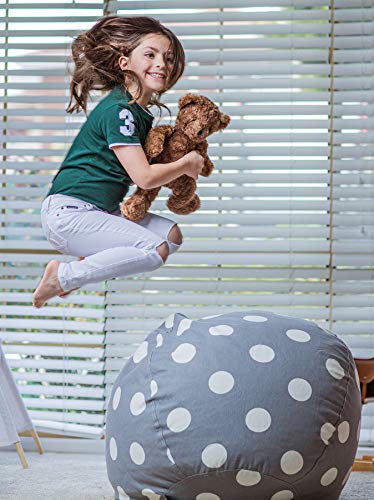 WEKAPO Stuffed Animal Storage Bean Bag Chair Cover for Kids | Stuffable Zipper Beanbag for Organizing Children Plush Toys Large Premium Cotton Canvas (Gray Dot, X-Large) - color: Gray Dot, size: X-Large