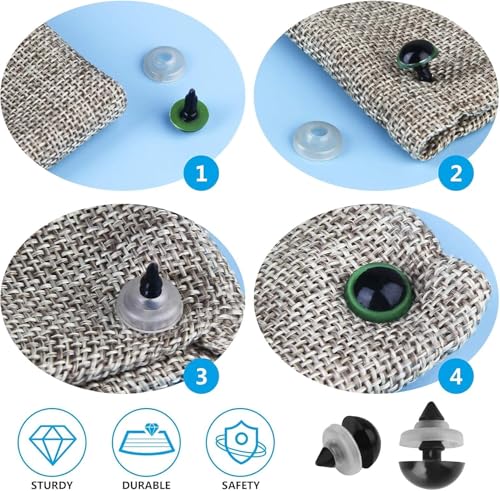 600PCS Crochet Safety Eyes and Noses for Amigurumi, 6–14mm with Washers | matching locking washers smooth ABS posts easy installation crochet animals / plush toys / dolls / teddy bears - size: 600 pcs