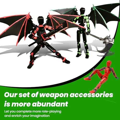 (Assembly Completed) T13 Action Figure Set,Dummy 13,Articulated Robot with Demon Wings, Titan 13 Robot,Mision 13,t13 Action Figure Accessories(Green Black) - color: Green Black