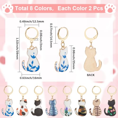SUNNYCLUE 1 Box 8 Styles Cute Stitch Marker Cat Crochet Markers Enamel Print Cats Locking Clasps Rings Knitting Charms for Jewelry Making Charms Handmade Accessories Weaving Supplies Women Adult Gifts - style: Cat 4