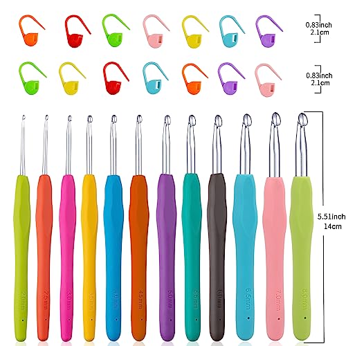 Vodiye 12 Sizes Crochet Hooks 2.0–8.0mm, Ergonomic Crochet Hook Set, Crochet Needles for Beginners, DIY Projects and Craft Lovers - size: 12 Size(2.0-8.0mm)