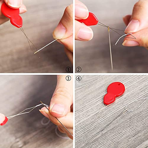 TecUnite 50 Pcs Gourd Shaped Needle Threader for Hand Sewing with Clear Box | Plastic Wire Loop DIY Needle Threader, Hand Machine Sewing Tool, Embroidery Craft Needle Threader, 3 Colors, Travel Use