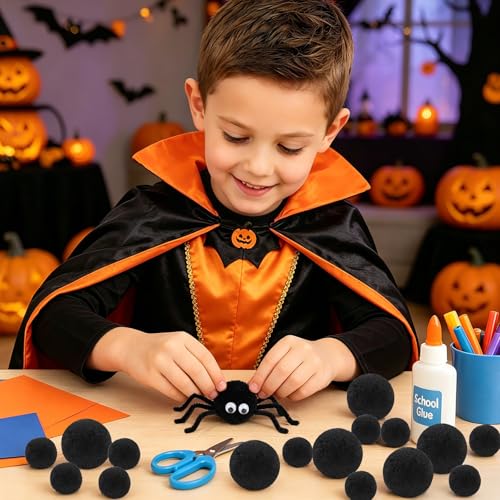 SEPGLITTER 60Pcs Large Halloween Black Yarn Pom Poms for DIY Crafts Decor | 1.5 and 1 Inch, Black Yarn Puff Balls, Crush-Proof, Halloween Pompoms for Wreath Garland Costume DIY Arts, Decoration Supply - style: Black Style