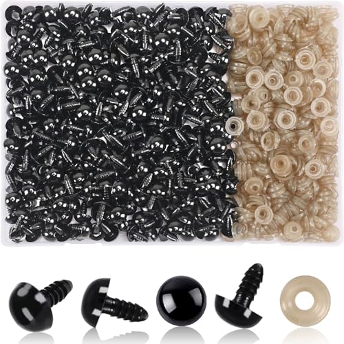 UPINS 600pcs 12mm Black Safety Eyes with Washers for Amigurumi Crochet Doll | 12mm Plastic Craft Eyes with Washers, Amigurumi Doll, Stuffed Animal, DIY Crafts Making Supplies - size: 12MM
