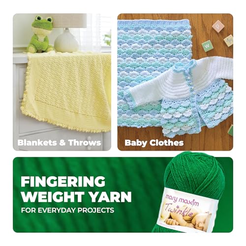 Mary Maxim Twinkle Baby Yarn for Crocheting and Knitting, Green Fingering Weight Yarn for Baby Blankets and Clothing 230 Yards Per 1.75 OZ Skein - Grass - color: Grass