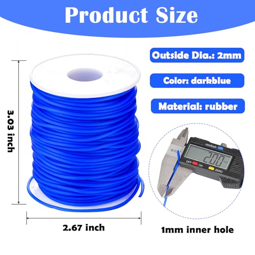 Hollow Pipe Rubber Tube 2mm 54 Yards Rubber Saver Darkblue with 1mm Hole | Tubing Knitting Barber Cord with Spool for Knitting Projects, Jewelry Making, Bead Creations - color: Darkblue