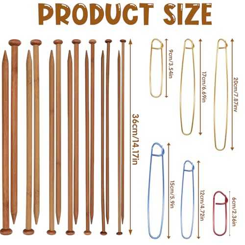 7 Pairs Bamboo Knitting Needles Set, Single Point Straight Wood Smooth Long Wooden Knitting Needles for Hats, Scarves, Blankets – Gift for Knitting Beginners/Enthusiasts - color: 36cm single needle