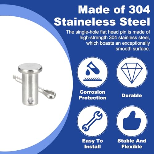 uxcell 4Pcs M10x20mm Clevis Pins, 304 Stainless Steel Single Hole Flat Head Hitch Fastener Lock Systems with Cotter Pins for Furniture Installation Trailer Lawn Mower, Silver - size: M10x20mm